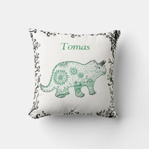 Mandala Dinosaur Art, Ihr Name Throw Cushion Kissen