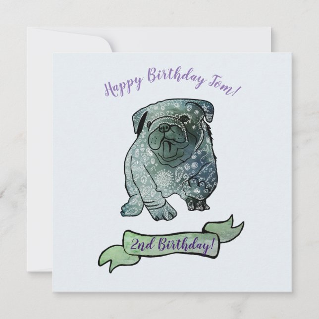 Mandala Dog Birthday Party French Bulldog Einladung (Vorderseite)