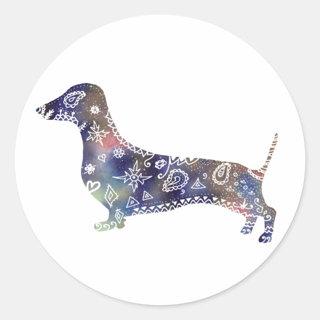 Mandala Dog, Dackel Classic Round Sticker (Vorderseite)