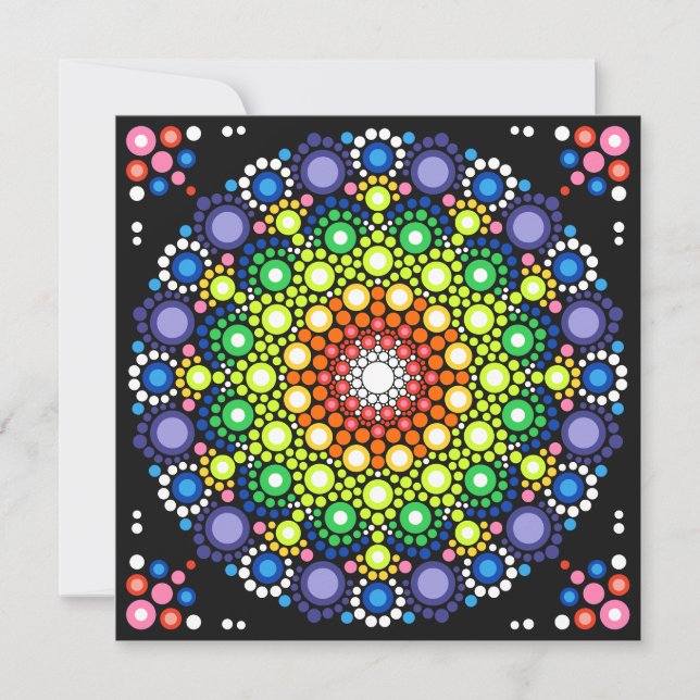 Mandala Dot Fraktal Retro Hippie Trippy Dots Einladung (Vorderseite)