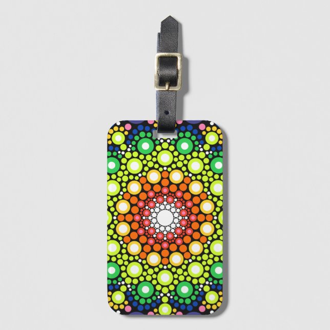 Mandala Dot Fraktal Retro Hippie Trippy Dots Gepäckanhänger (Vorderseite Vertikal)