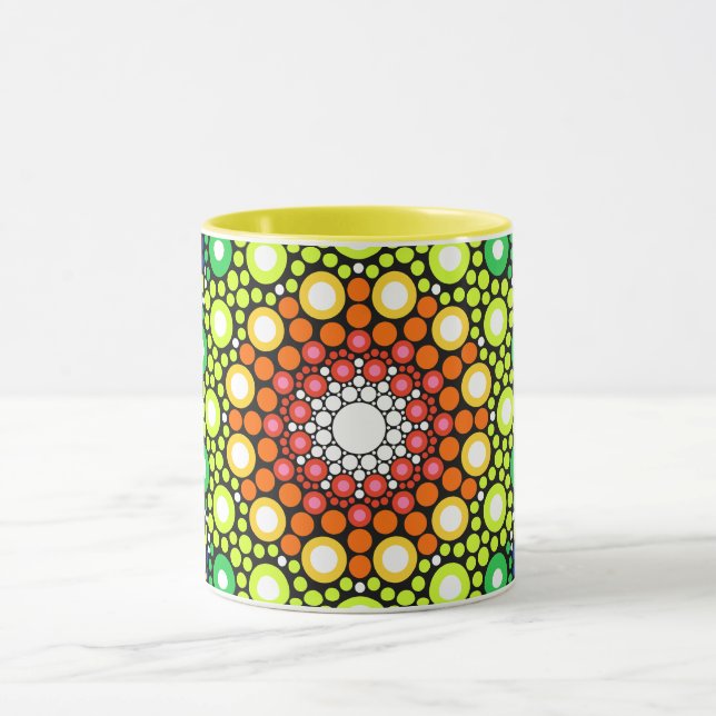 Mandala Dot Fraktal Retro Hippie Trippy Dots Tasse (Zentrum)