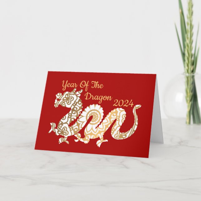 Mandala Dragon 2024 Chinesischer Neujahrsroter Karte (Vorderseite)