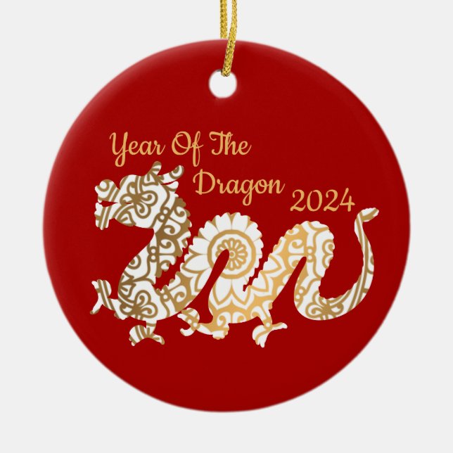Mandala Dragon 2024 Chinesischer Neujahrsroter Keramik Ornament (Vorne)