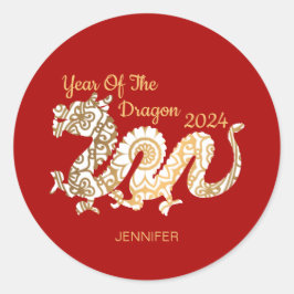 Mandala Dragon 2024 Chinesischer Neujahrsroter Runder Aufkleber
