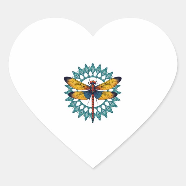 Mandala Dragonfly - Lotus Flower Insect Lover Ento Herz-Aufkleber (Vorderseite)