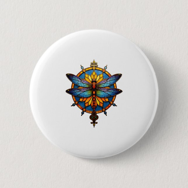 Mandala Dragonfly Luminous Sacred Geometry Spiritu Button (Vorderseite)