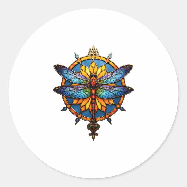 Mandala Dragonfly Luminous Sacred Geometry Spiritu Runder Aufkleber (Vorderseite)