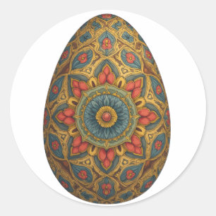 Mandala Egg - Intricate Boho Floral Design Runder Aufkleber