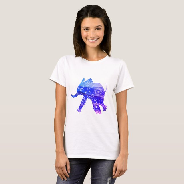 Mandala Elefant Basic T - Shirt, White T-Shirt (Vorne ganz)