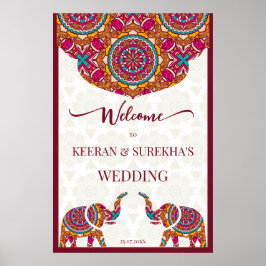 Mandala-Elefant indisches Hochzeit-Willkommensschi Poster