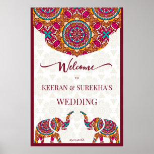 Mandala-Elefant indisches Hochzeit-Willkommensschi Poster