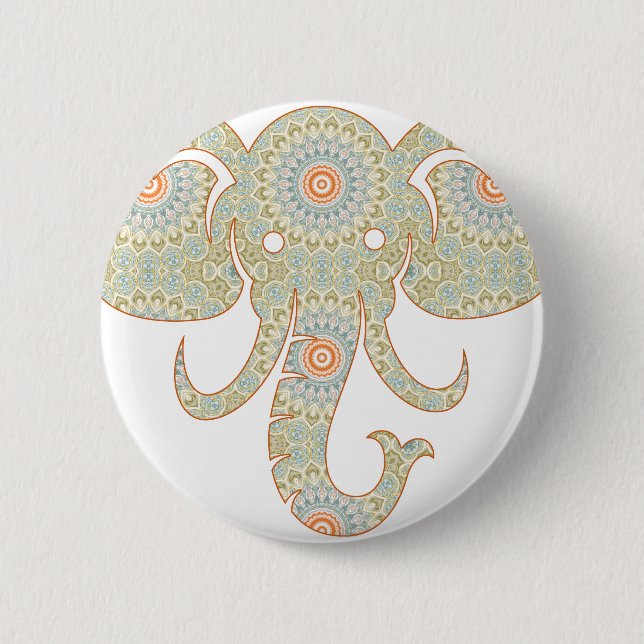 Mandala Elefantenkopf Design Button (Vorderseite)