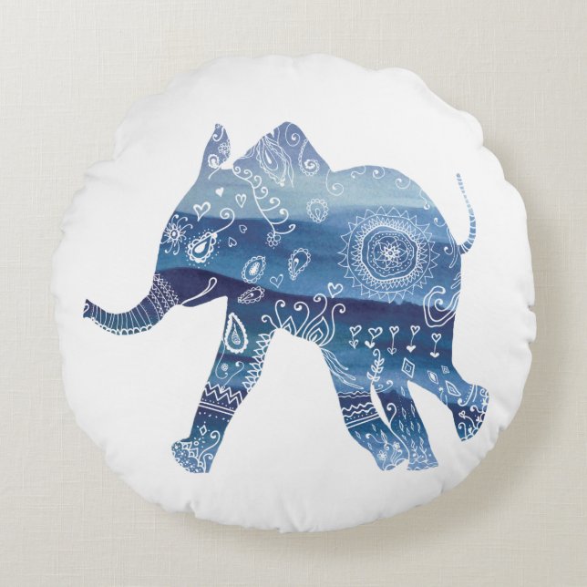 Mandala Elephant ArtPolyester Rundkissen Rundes Kissen (Vorderseite)