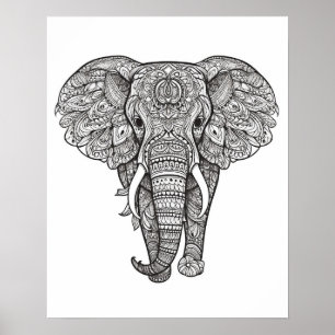 Mandala Elephant Coloring Poster für Erwachsene