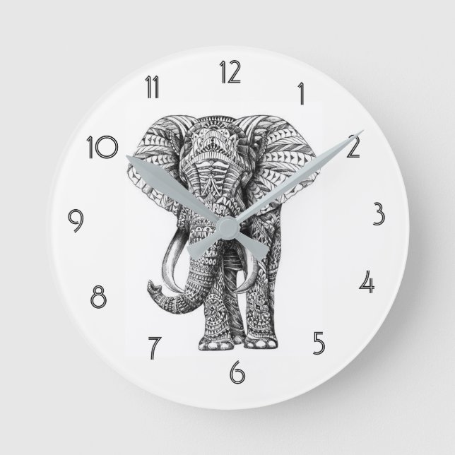 Mandala Elephant Wall Clock Runde Wanduhr (Vorderseite)