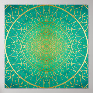 Mandala Emeral Green Gold Colorful Poster