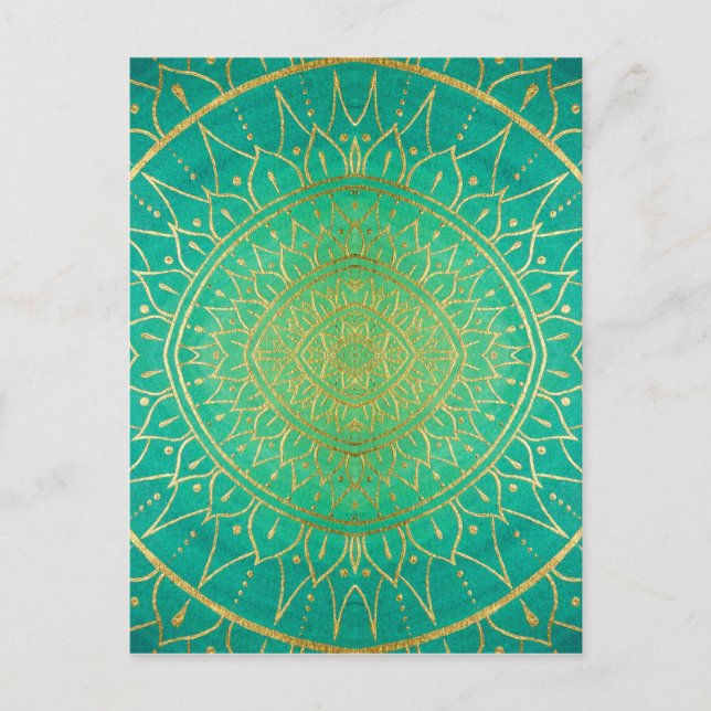Mandala Emeral Green Gold Colorful Postkarte (Vorderseite)