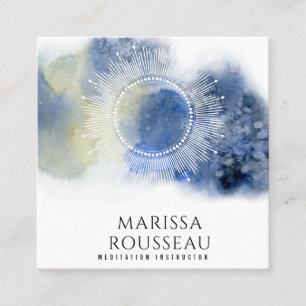 Mandala Ethereal Celestial Abstrakt Blue White Quadratische Visitenkarte