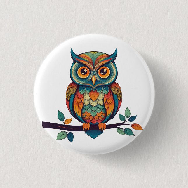 Mandala Eule Button (Vorderseite)
