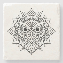 Mandala-Eulen-Kopf-Linienkunst Steinuntersetzer