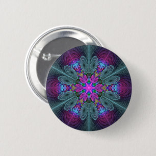 Mandala Farbige Schlagkräftige Fraktal Kunst Kalei Button