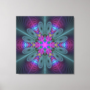 Mandala Farbige Schlagkräftige Fraktal Kunst Kalei Leinwanddruck