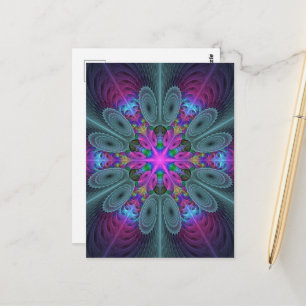 Mandala Farbige Schlagkräftige Fraktal Kunst Kalei Postkarte