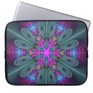 Mandala Farbige Spirituelle Fractal Kunst Mit Rosa Laptopschutzhülle
