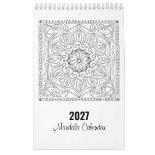 Mandala-Farbseiten-Kalender in Schwarzweiß Kalender