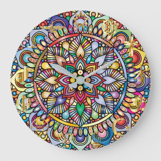 Mandala Farbspektrum Design Große Wanduhr (Vorderseite)