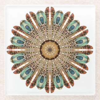 Mandala Feathers Watercolor: Natural Lace Design Glasuntersetzer