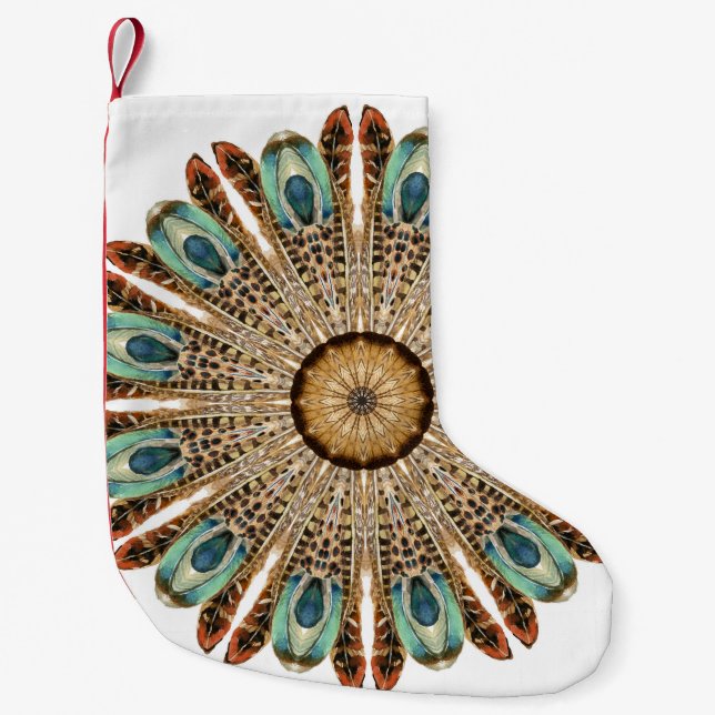 Mandala Feathers Watercolor: Natural Lace Design Kleiner Weihnachtsstrumpf (Vorderseite)