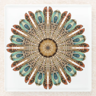Mandala-Federn Aquarell: Natürliches Spitzen-Desig Glasuntersetzer