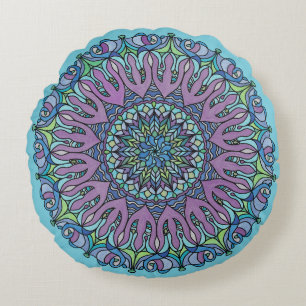 Mandala Floor Pillow Cushion - Teardrop Sky Blue Rundes Kissen