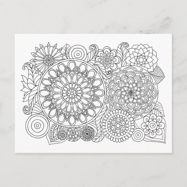 Mandala Floral Bouquet Adult Coloring Postkarte (Vorderseite)