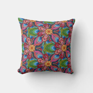 Mandala Floral Design in Blues und Pink Kissen