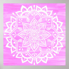 Mandala Floral Pink White Watercolor Poster