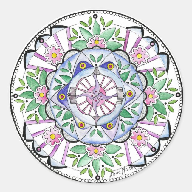 Mandala Floribunda Runder Aufkleber (Vorderseite)