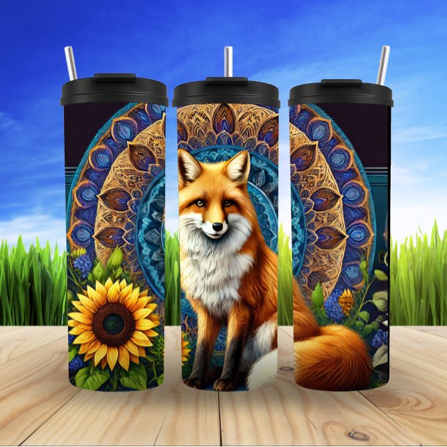 Mandala Fox mit Blumendetails Thermosbecher (Von Creator hochgeladen)