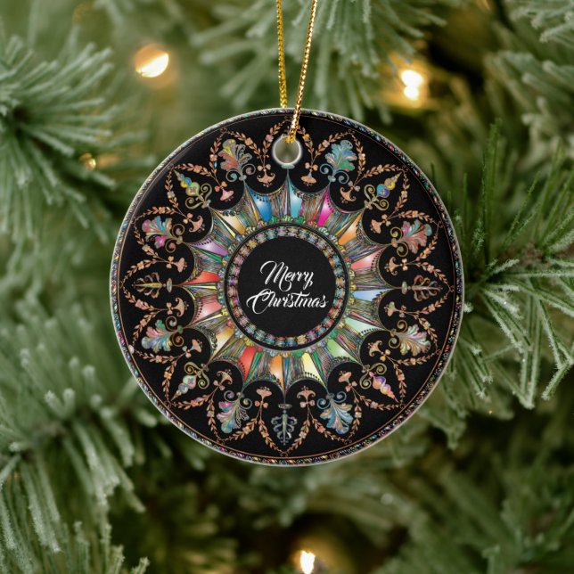 Mandala, Frohe Weihnachten Keramik Ornament (Baum)