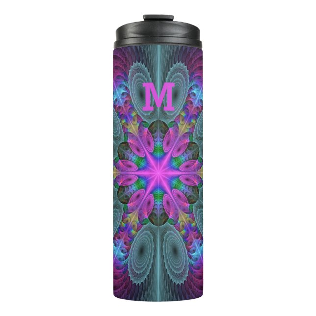 Mandala From Centre Colorful Fraktal Art Monogram Thermosbecher (Vorderseite)
