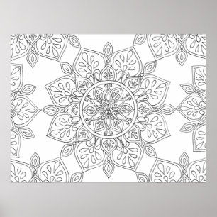 Mandala für die Färbung von Schwarz-weißem Bläsche Poster