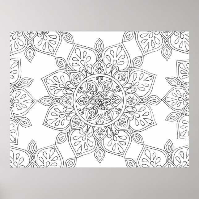 Mandala für die Färbung von Schwarz-weißem Bläsche Poster (Vorne)