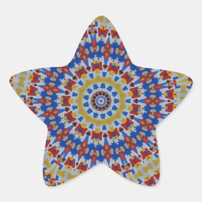 Mandala gelb blau Stern-Aufkleber (Vorderseite)