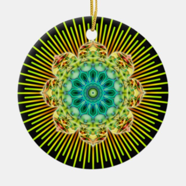 Mandala gelb grün | schwarz keramik ornament (Vorne)