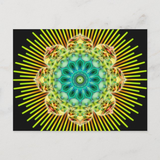 Mandala gelb grün | schwarz postkarte (Vorderseite)