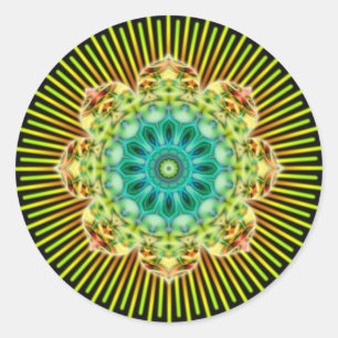 Mandala gelb grün schwarz runder aufkleber