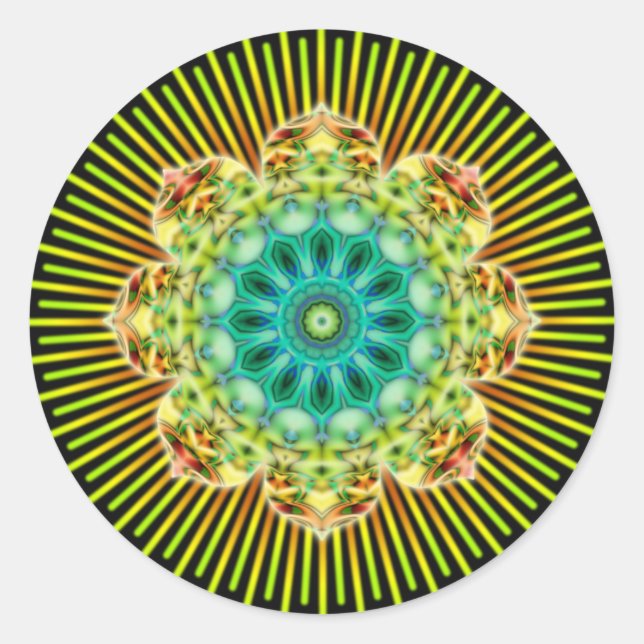 Mandala gelb grün | schwarz runder aufkleber (Vorderseite)