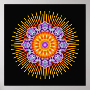 Mandala-Gelbviolett schwarz Poster
